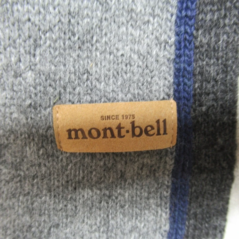 Montbell Scarf Unisex Large Grey Stripe Winter Warm Neckwear‎ Soft Knit Outdoor